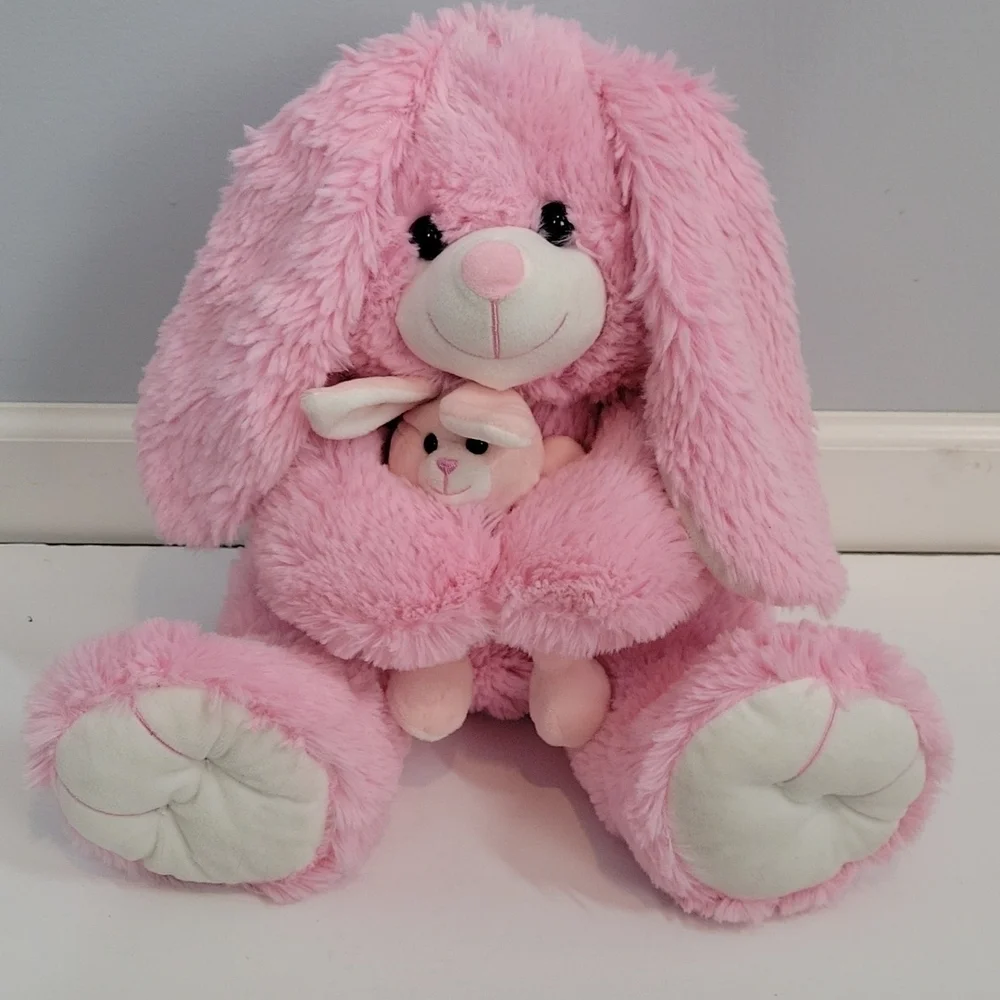 GOFFA Pink Mother Bunny with Baby Bunny Plush Toy